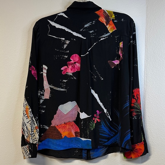 Alice + Olivia Willa Floral Print Silk Placket Blouse Top Size L - Picture 7 of 9